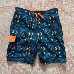 Vibrant Geometric Board Shorts - Blue and Orange